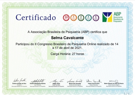 Certificado de formação 11 — Selma Cavalcante