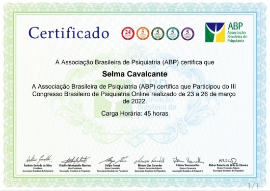 Certificado de formação 12 — Selma Cavalcante
