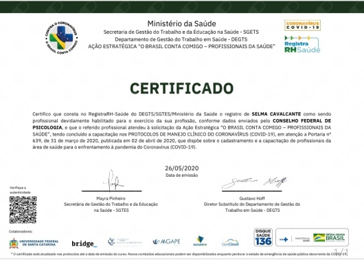 Certificado de formação 13 — Selma Cavalcante