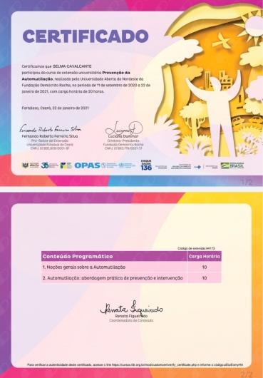Certificado de formação 14 — Selma Cavalcante