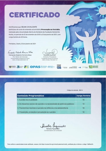 Certificado de formação 18 — Selma Cavalcante