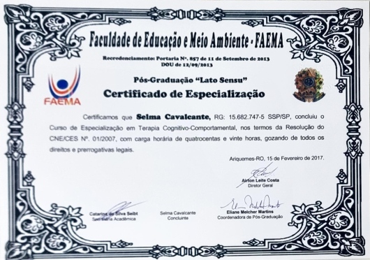 Certificado de formação 4 — Selma Cavalcante