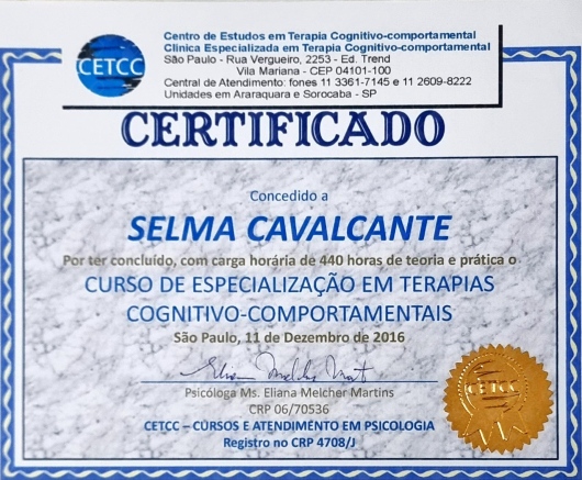 Certificado de formação 5 — Selma Cavalcante