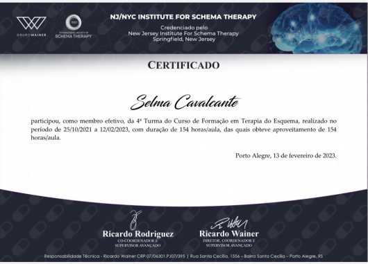 Certificado de formação 8 — Selma Cavalcante